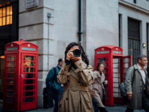 Woman with camera in London